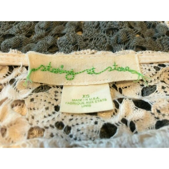 STARING AT STARS Urban Outfitters Crochet Top Size XS Cream Sage Green Striped - Picture 5 of 6